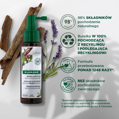 Miniaturka artykułu - #0 KLORANE Serum przeciw wypadaniu włos&oacute;w z chininą i organiczną szarotką, 100ml