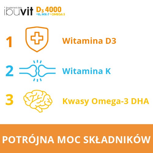 Miniaturka artykułu - #0 Ibuvit D3 4000 + K2 MK-7 0mega 3, 30kaps.