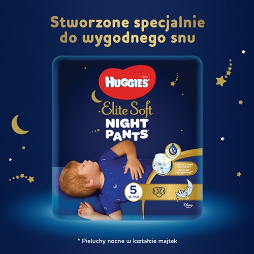 Zdjęcie produktu - 0 HUGGIES Elite Soft Night Pants 5 Majtki nocne 12-17kg, 17 sztuk