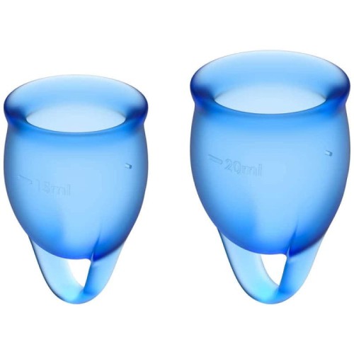 Miniaturka artykułu - #0 Satisfyer Feel Confident zestaw kubeczk&oacute;w menstruacyjnych 15ml + 20ml Rozmiar S niebieski