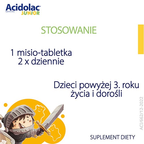 Zdjęcie produktu - 5 Acidolac Junior o smaku białej czekolady, 20 tabletek