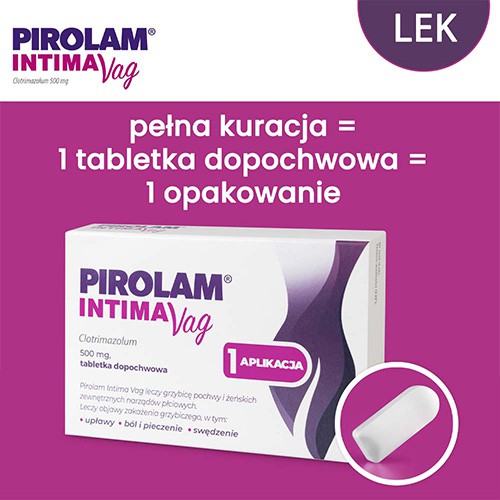Miniaturka artykułu - #0 Pirolam Intima Vag 500mg, 1 tabletka dopochwowa - Lek na grzybicę pochwy 