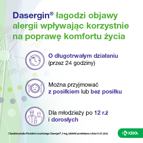 Zdjęcie produktu - 2 Dasergin 5mg, 10 tab. - Przeciwalergiczny lek nowej generacji