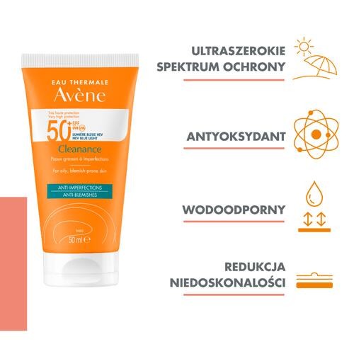 Miniaturka artykułu - #1 AVENE Bardzo wysoka ochrona przeciwsłoneczna Cleanance SPF50+, 50ml