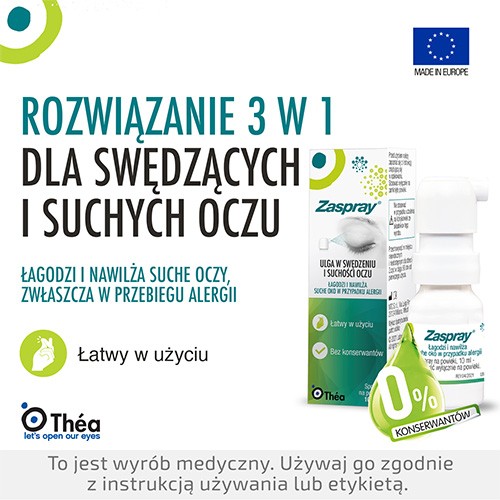 Miniaturka artykułu - #1 ZASPRAY nawilżające krople do oczu w sprayu stosowane na powieki, 10ml