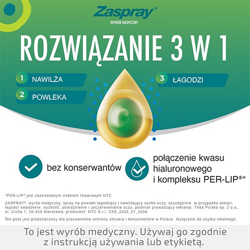 Zdjęcie produktu - 4 ZASPRAY nawilżające krople do oczu w sprayu stosowane na powieki, 10ml