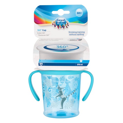 Miniaturka artykułu - #0 CANPOL BABIES Kubek 360&deg; Jungle turkusowy, 270ml 56/504