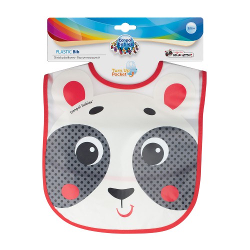 Miniaturka artykułu - #0 CANPOL BABIES Śliniak zmywalny z kieszonką Hello Little beżowa panda 9/232