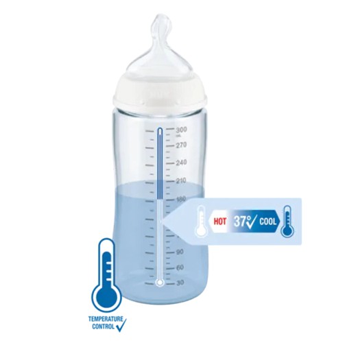 Miniaturka artykułu - #1 NUK Anti-Colic Butelka z wskaźnikiem temperatury 0-6m turkusowa, 300ml