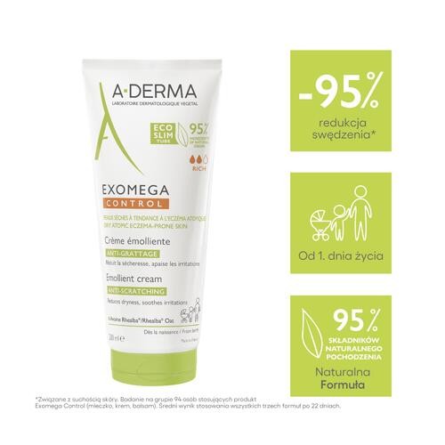 Miniaturka artykułu - #0 A-DERMA EXOMEGA CONTROL Krem emolient - zmiękczający, 200ml