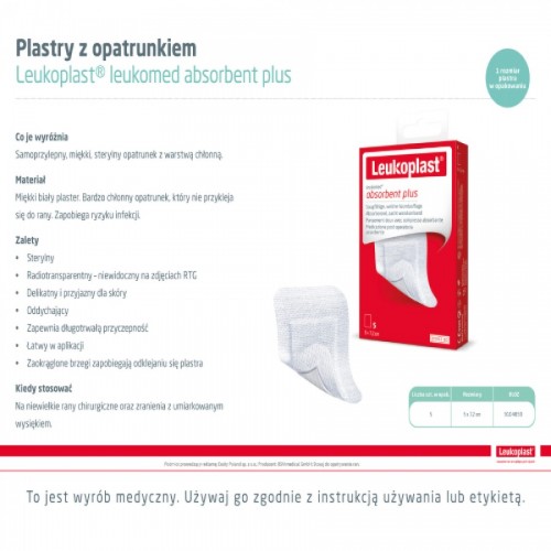 Zdjęcie produktu - 3 Leukoplast Leukomed Absorbent Plus Plastry 5x7,2cm, 5 sztuk