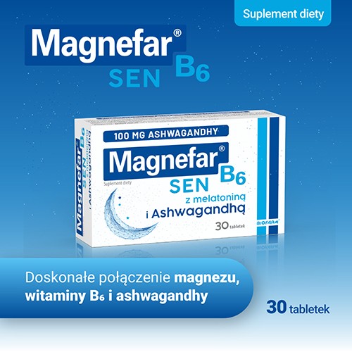 Miniaturka artykułu - #0 Magnefar B6 Sen, 30 tabletek Unikalne połączenie magnezu i melatoniny poprawiające jakość snu