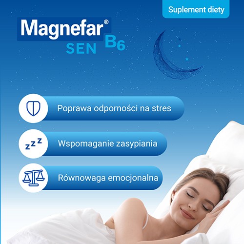 Miniaturka artykułu - #1 Magnefar B6 Sen, 30 tabletek Unikalne połączenie magnezu i melatoniny poprawiające jakość snu