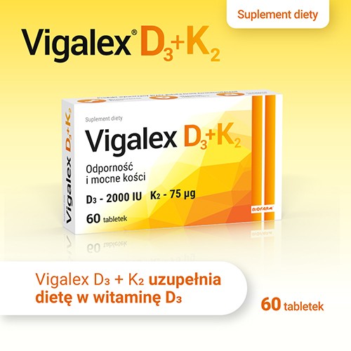 Miniaturka artykułu - #0 Vigalex D3+K2 D3 - 2000 IU, K2 - 75uq, 60 tabletek