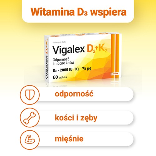 Miniaturka artykułu - #1 Vigalex D3+K2 D3 - 2000 IU, K2 - 75uq, 60 tabletek
