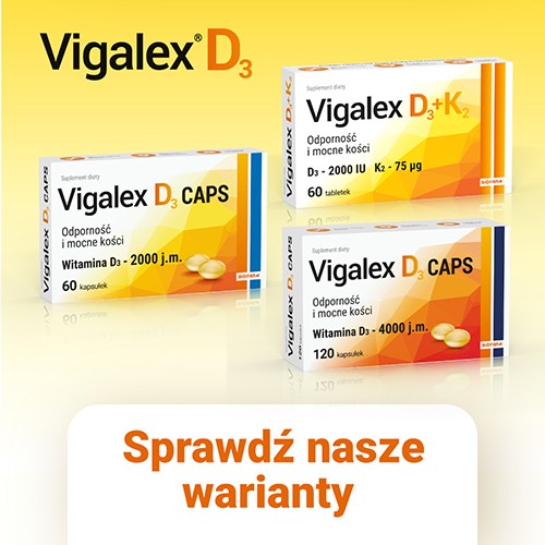 Zdjęcie produktu - 3 Vigalex D3+K2 D3 - 2000 IU, K2 - 75uq, 60 tabletek