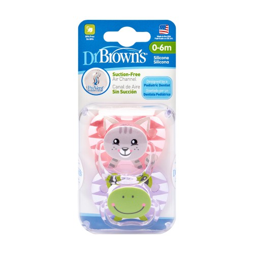 Miniaturka artykułu - #0 Dr Brown's Smoczek ortodontyczny PreVent 0-6m, r&oacute;żowy/szary, 2szt. 