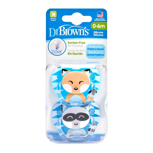 Miniaturka artykułu - #0 Dr Brown's Smoczek ortodontyczny PreVent 0-6m, niebieski/szary, 2szt.