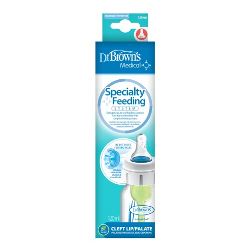 Zdjęcie produktu - 0 Dr Brown's Butelka z systemem do karmienia niemowląt z rozszczepem wargi lub podniebienia 0m+, 120ml