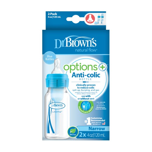 Miniaturka artykułu - #0 Dr Brown's Options+ Butelka antykolkowa 0m+ Niebieska 120ml, 2szt