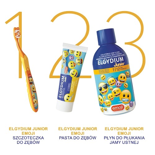 Zdjęcie produktu - 3 ELGYDIUM EMOJI JUNIOR szczoteczka do zęb&oacute;w dla dzieci w wieku 7-12 lat