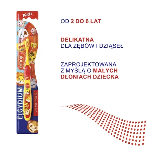 #1 – ELGYDIUM EMOJI KIDS szczoteczka do zęb&oacute;w dla dzieci w wieku 2-6 lat