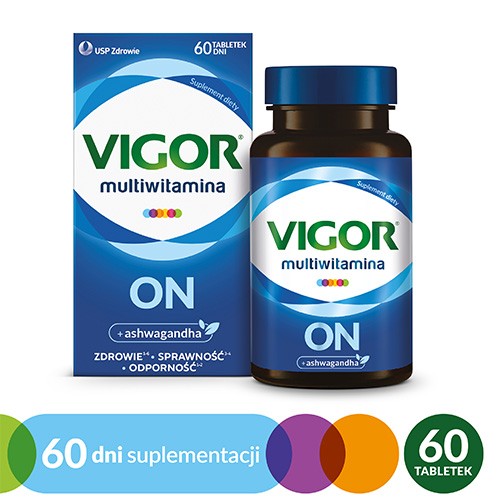 Zdjęcie produktu - 1 VIGOR multiwitamina ON zestaw witamin i minerałów z ashwagandhą, 60tabl.