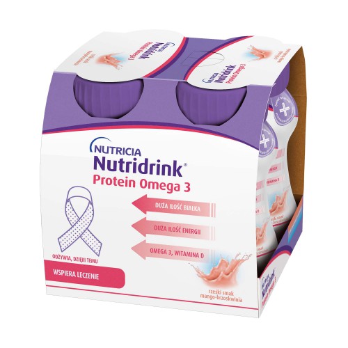 Zdjęcie produktu - 5 Nutridrink Protein Omega 3 rześki smak mango - brzoskwinia, 4x125ml