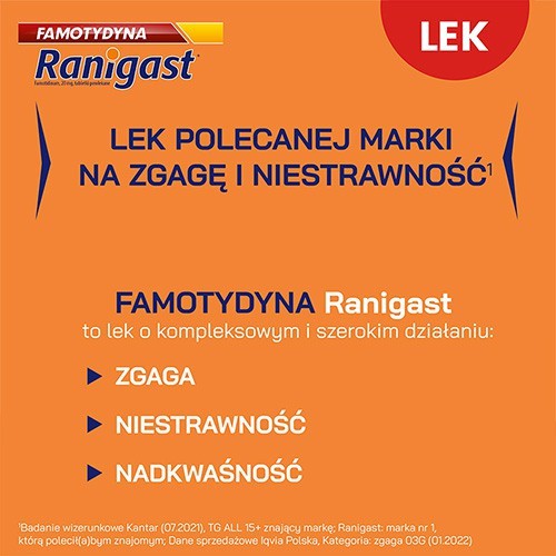 Miniaturka artykułu - #0 Ranigast Famotydyna 20mg, 30 tabletek