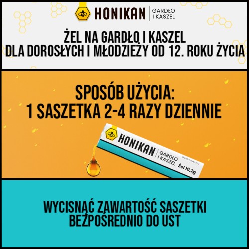 Miniaturka artykułu - #1 HONIKAN GARDŁO I KASZEL Żel w saszetkach na gardło i kaszel, 10sasz.