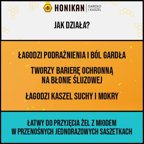 Zdjęcie produktu - 2 HONIKAN GARDŁO I KASZEL Żel w saszetkach na gardło i kaszel, 10sasz.