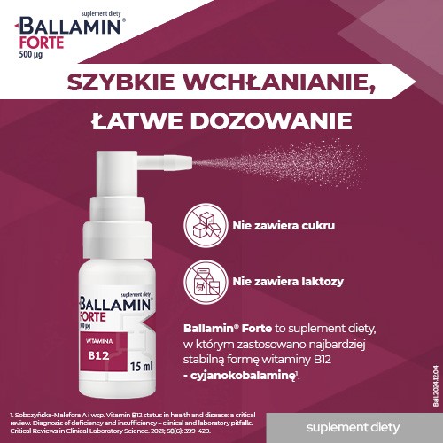 Zdjęcie produktu - 3 BALLAMIN FORTE Witamina B12 500&micro;g, 15ml