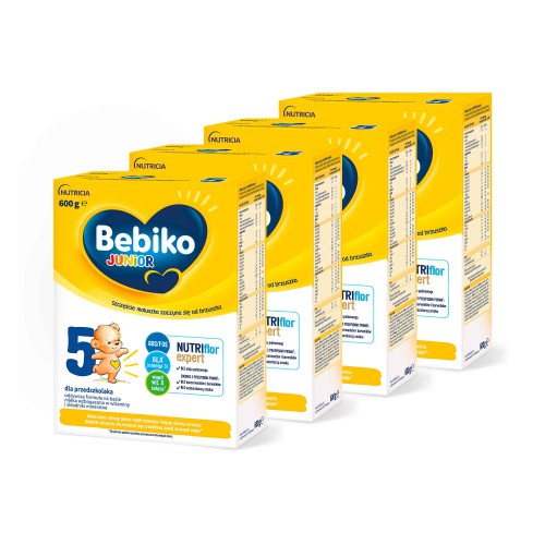 Miniaturka artykułu - #1 Zestaw Bebiko Junior 5 NUTRIflor Expert Odżywcza formuła na bazie mleka dla przedszkolaka, 4 x 600 g