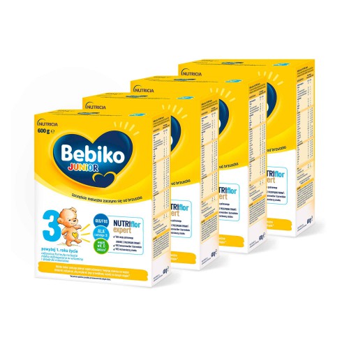 Miniaturka artykułu - #1 Zestaw Bebiko Junior 3 NUTRIflor Expert Odżywcza formuła na bazie mleka dla dzieci powyżej 1. roku życia, 4x600g