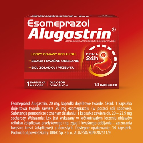 Zdjęcie produktu - 6 Esomeprazol Alugastrin 20 mg, 14 kaps.