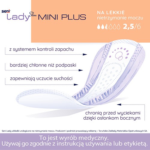 Miniaturka artykułu - #0 SENI LADY SLIM MINI PLUS Wkładki urologiczne dla kobiet, 15 szt.