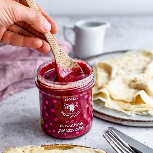 Miniaturka artykułu - #0 PASIEKI RODZINY SADOWSKICH Mi&oacute;d z czarną porzeczką, 430g