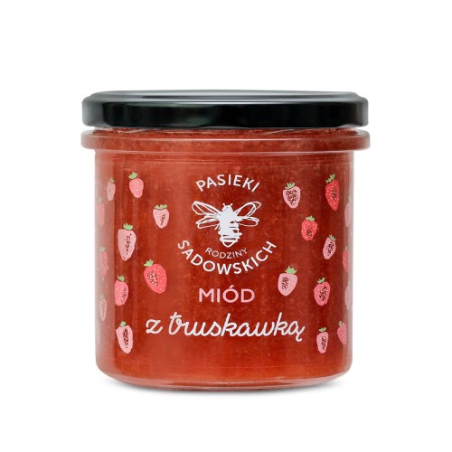 Zdjęcie produktu - 6 PASIEKI RODZINY SADOWSKICH Zestaw Mi&oacute;d z maliną, 430g + Mi&oacute;d z cytryną, 430g + Mi&oacute;d z truskawką, 430g