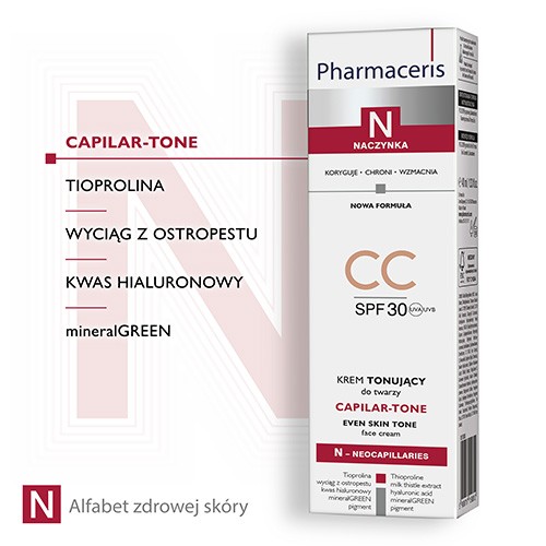 Miniaturka artykułu - #1 PHARMACERIS N CAPILAR-TONE Krem tonujący CC SPF30, 40ml