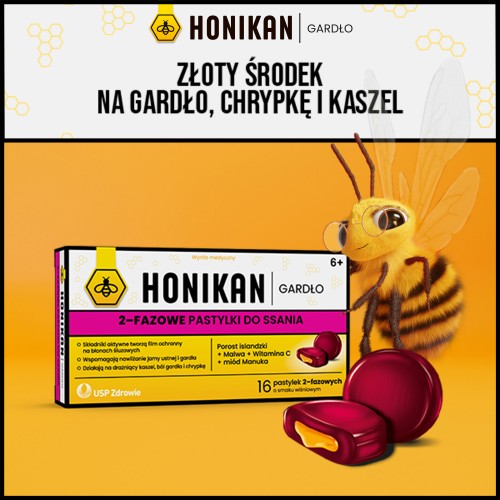 Miniaturka artykułu - #0 HONIKAN GARDŁO 2-fazowe pastylki do ssania o smaku wiśniowym, 16 pastylek