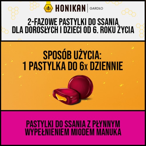 Miniaturka artykułu - #1 HONIKAN GARDŁO 2-fazowe pastylki do ssania o smaku wiśniowym, 16 pastylek