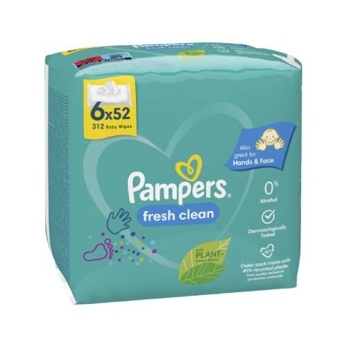 Zdjęcie produktu - 0 Pampers Fresh Clean Chusteczki nawilżane, 6x 52szt.