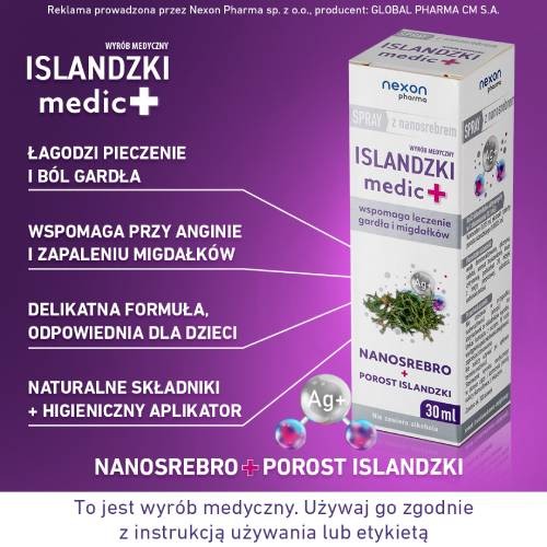 Miniaturka artykułu - #0 ISLANDZKI Medic+ Spray do gardła z nanosrebrem, 30 ml