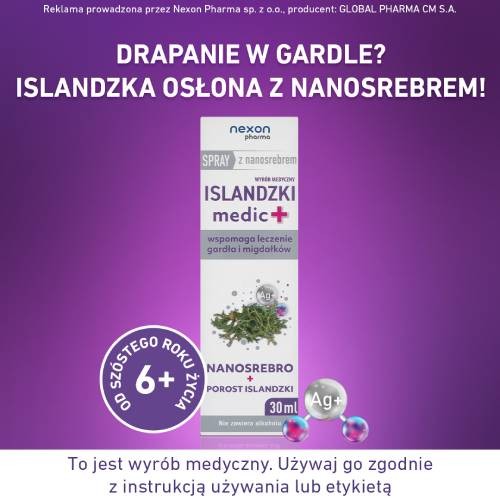 Miniaturka artykułu - #1 ISLANDZKI Medic+ Spray do gardła z nanosrebrem, 30 ml