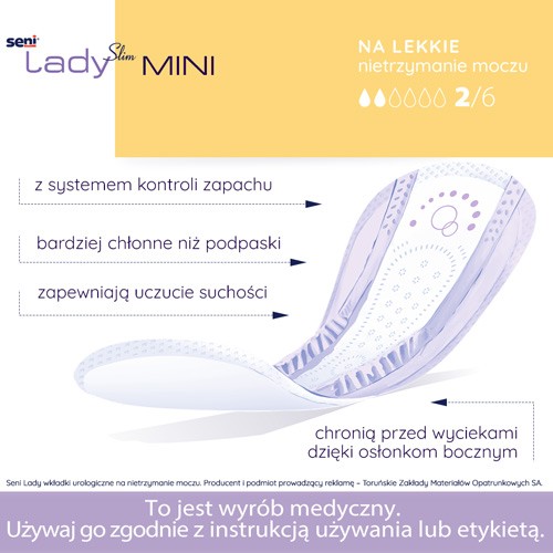 Miniaturka artykułu - #0 SENI LADY SLIM MINI Anatomiczne wkładki urologiczne, 10szt.