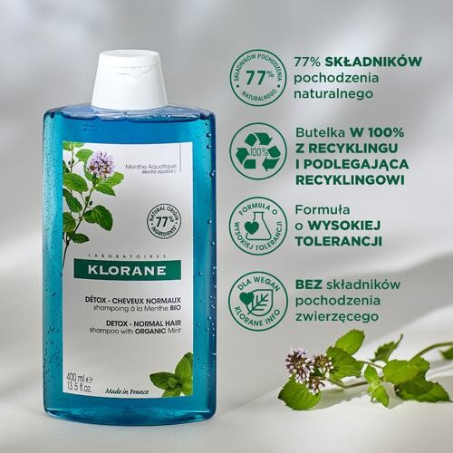 Miniaturka artykułu - #0 KLORANE Szampon z organiczną miętą, 400ml