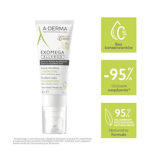 Miniaturka artykułu - #1 A-DERMA Exomega Allergo Emollient Balm Balsam, 40ml