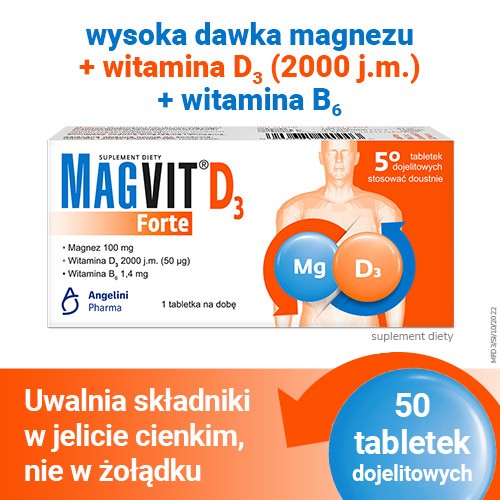 Miniaturka artykułu - #0 Magvit Forte D3, 50 tabletek dojelitowych