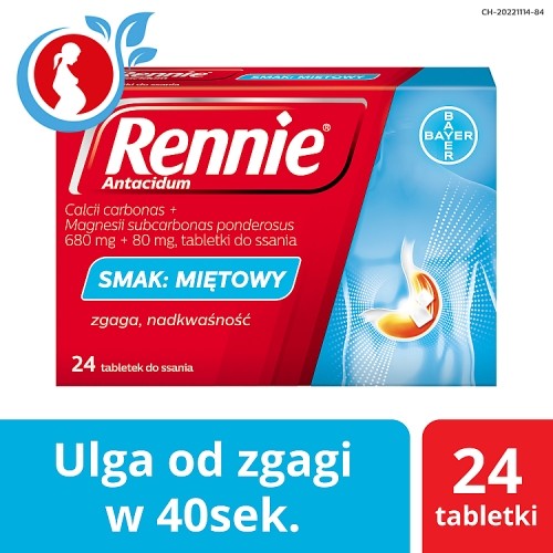 Zdjęcie produktu - 7 Rennie Antacidum smak miętowy, 24 tabl. do rozgryzania i żucia Inpharm
