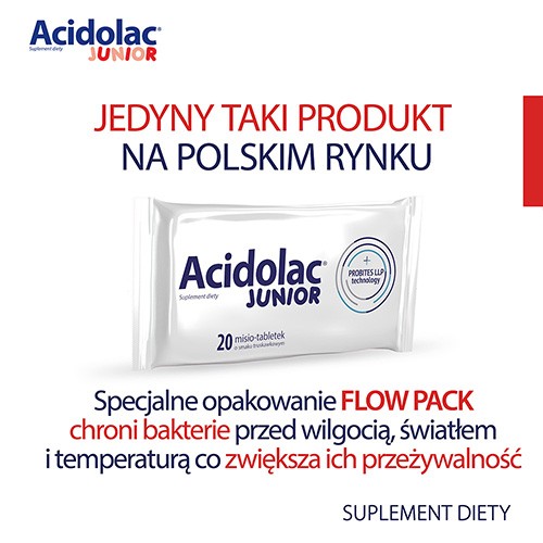 Zdjęcie produktu - 3 Zestaw ACIDOLAC JUNIOR Probiotyk o smaku truskawkowym, 3x 20 misio-tabletek